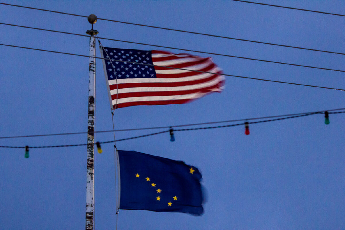 On Front Street, Nome, flags in the wind