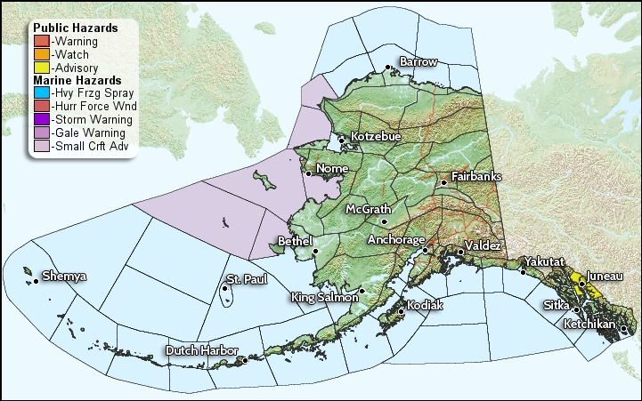 Marine Hazards Map issued by the National Weather Service, Alaska Regional District July 16, 2014.