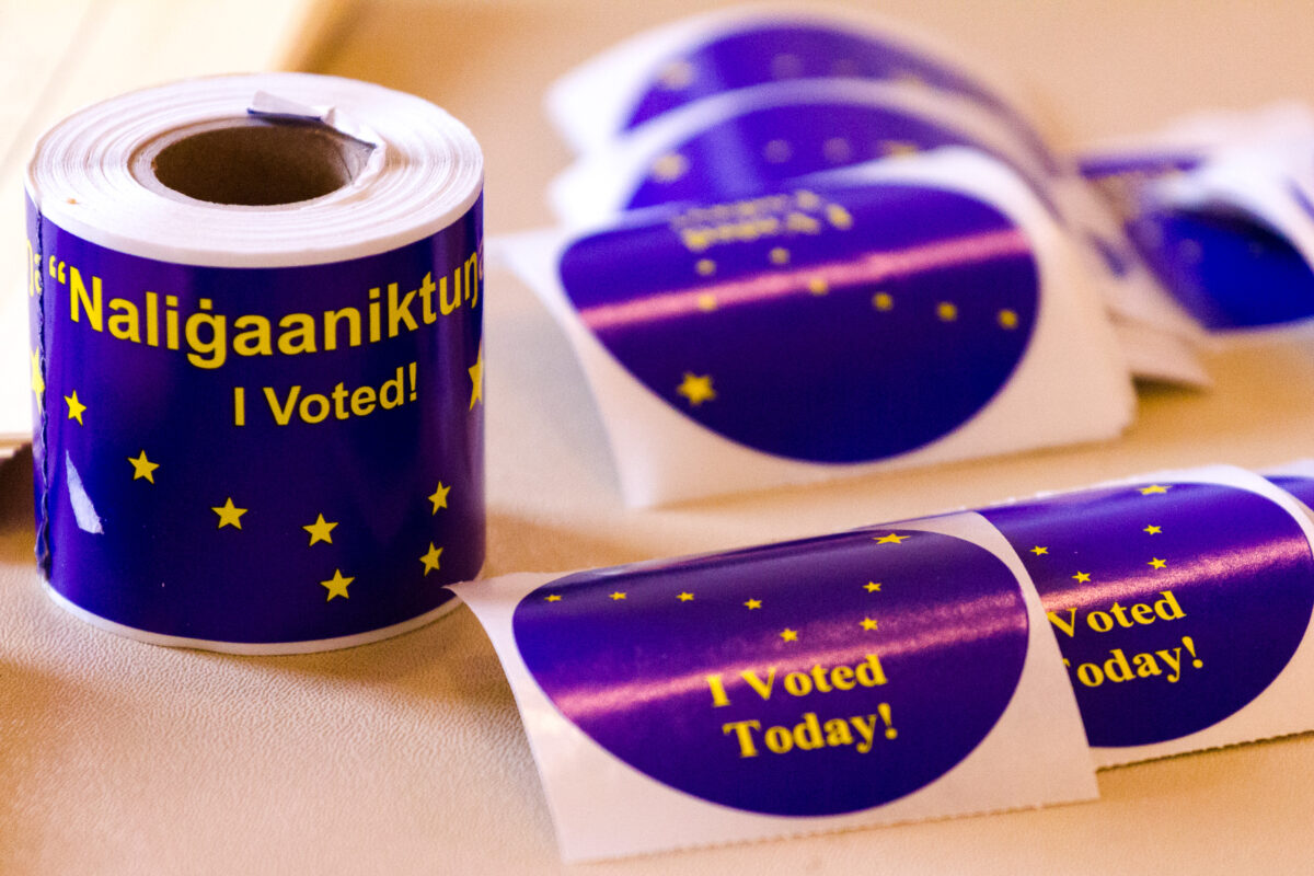 "I Voted" stickers at the polls in Nome, August 19 2014. Photo: Matthew F. Smith, KNOM.