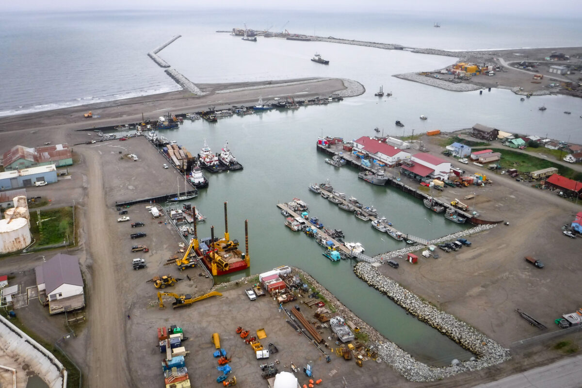 Aerial view of Nome's port.