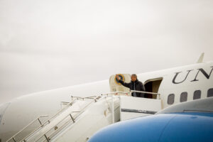 Obama exits Air Force One