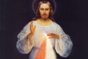 The Painting of Divine Mercy, originally created by Eugeniusz Kazimirowski in 1934 under the direct guidance of St. Maria Faustina Kowalska, whose visions were the foundation for the Chaplet of Divine Mercy prayers.