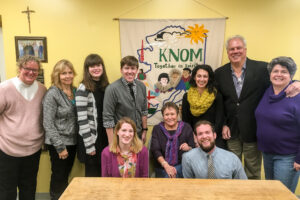 KNOM staff and friends at the dedication of the Tom and Florence Busch Digital Studios