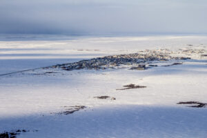 Aerial view of Nome in winter