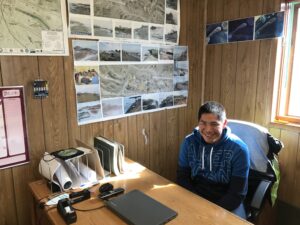 Corey Ningeulook sits at his desk in Shishmaref. He received the Bering Straits Native Corporation 2017 Young Providers Award.