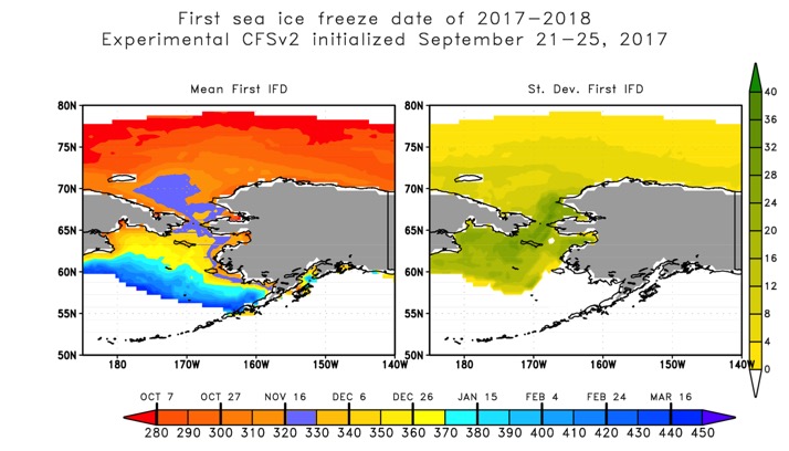 National Weather Service Models' projections of sea-ice freeze up for 2017-2018. Photo/Graphic courtesy of Rick Thoman with NWS (2017)
