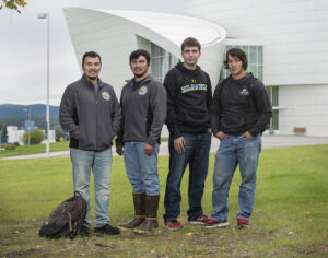Gabe Smith of Nome and others will receive $2,500 each to go towards their tuition costs. From left: Kendrick Hantala, Carlton Hantala, Keenan Sandersen and Gabriel Smith. Photo Credit: Crowley Fuel (2017)