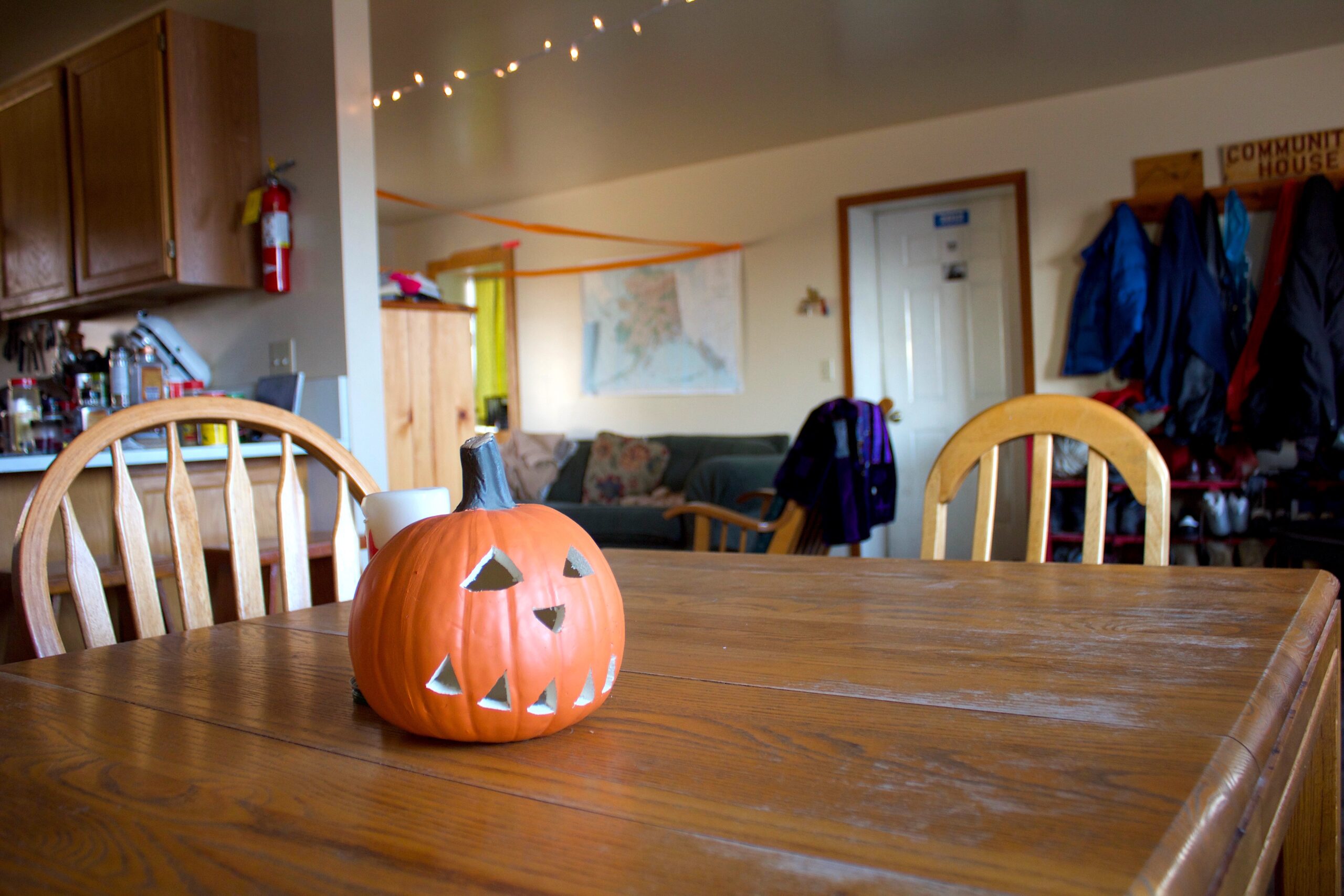 A pumpkin in the volunteer house great room.