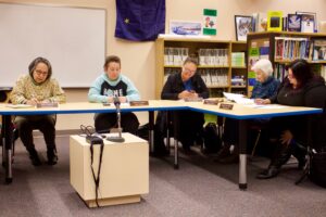 The Nome Public Schools Board of Education reviews the fiscal year 2019 budget before passing it (Photo: Gabe Colombo, KNOM)