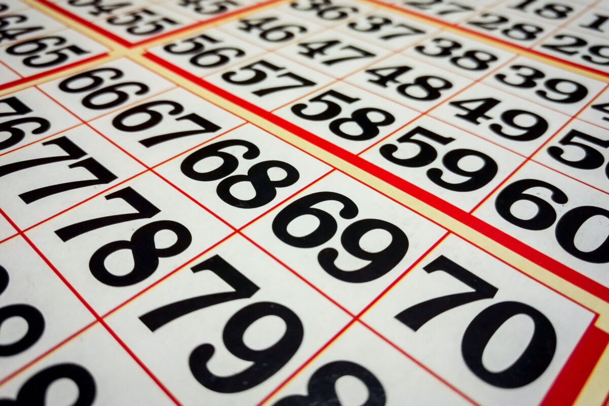 Close-up view of sheets of bingo numbers.