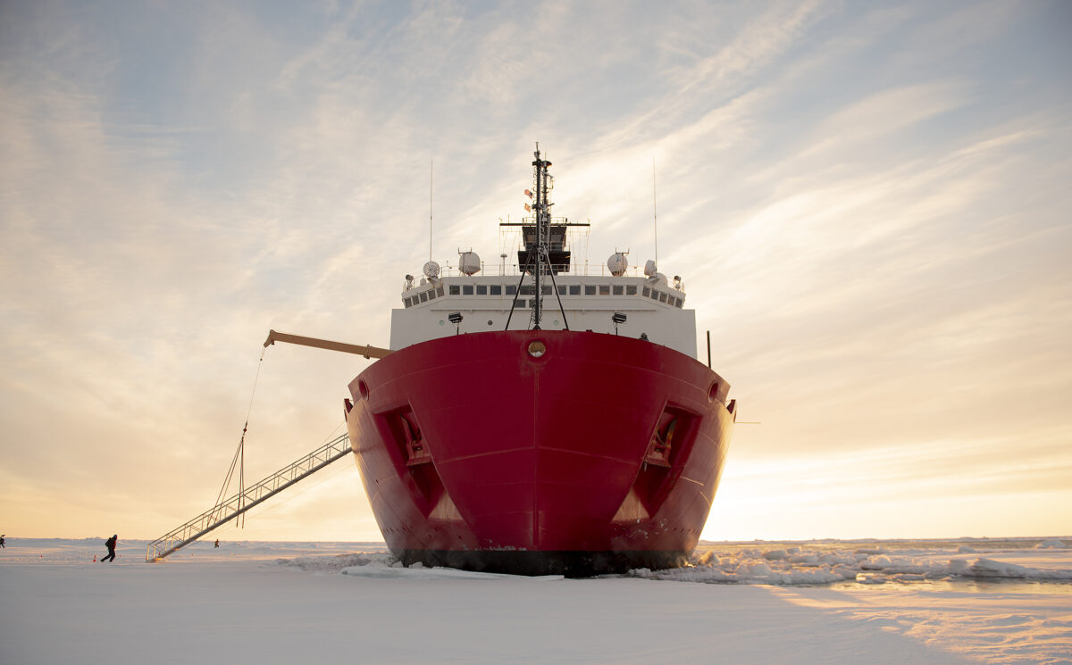 The U.S. Coast Guard Cutter Healy is in the ice Wednesday, Oct. 3, 2018, about 715 miles north of Barrow, Alaska.(NyxoLyno Cangemi/U.S. Coast Guard)