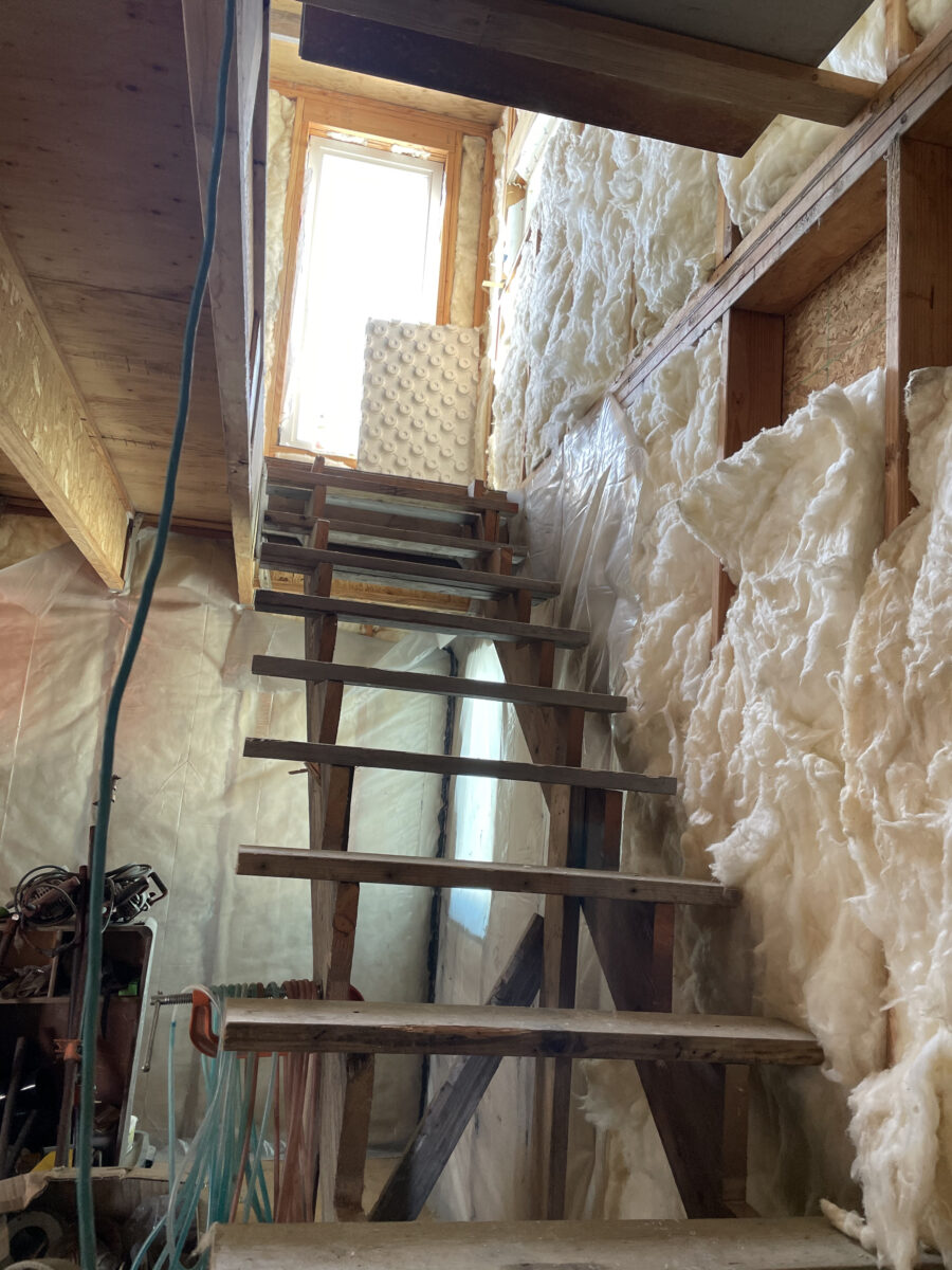 A temporary staircase leads to the second floor of an unfinished home on East King Place in Nome.