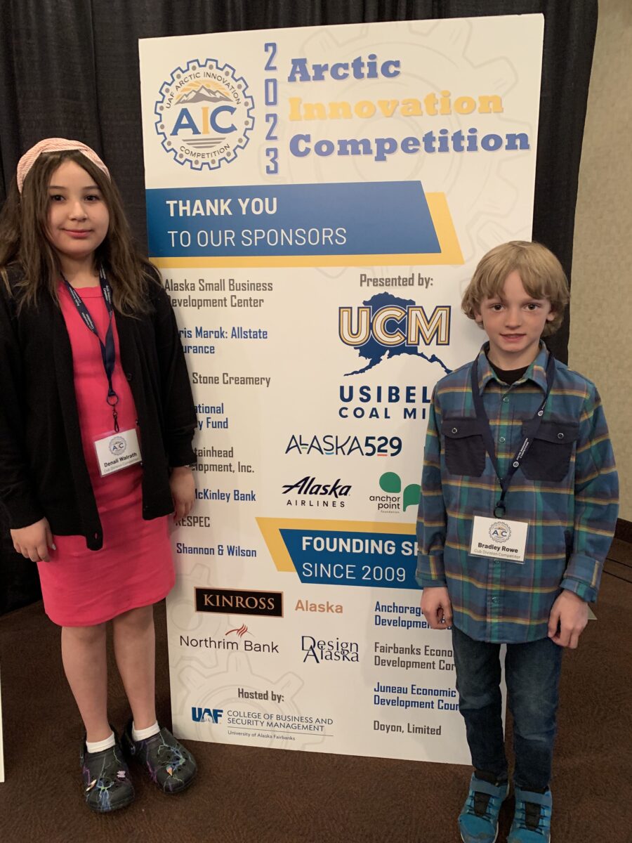 Denali Walrath and Bradley Rowe were winners at the 2023 Alaska Innovation Competition in Fairbanks.