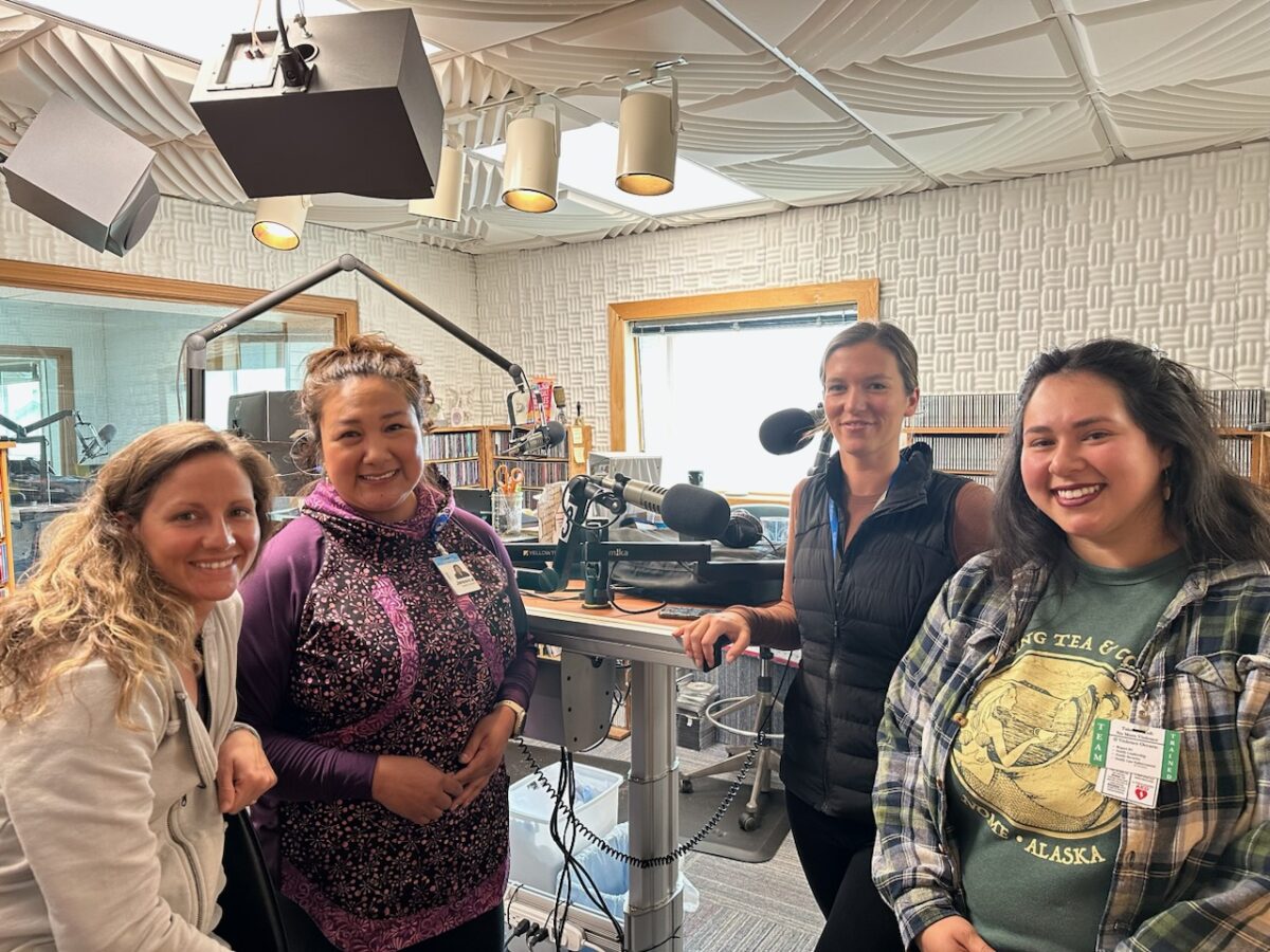 Danielle Slingsby of Kawerak, Reba Lean of NSHC, Cathy Holly and Jessica Ivanoff spoke about how to quit smoking during an episode of Suwat on KNOM.
Photo from Danielle Slingsby, 2023.