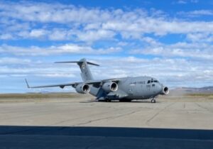 A C-17 Globemaster sits on the tarmac in Nome.