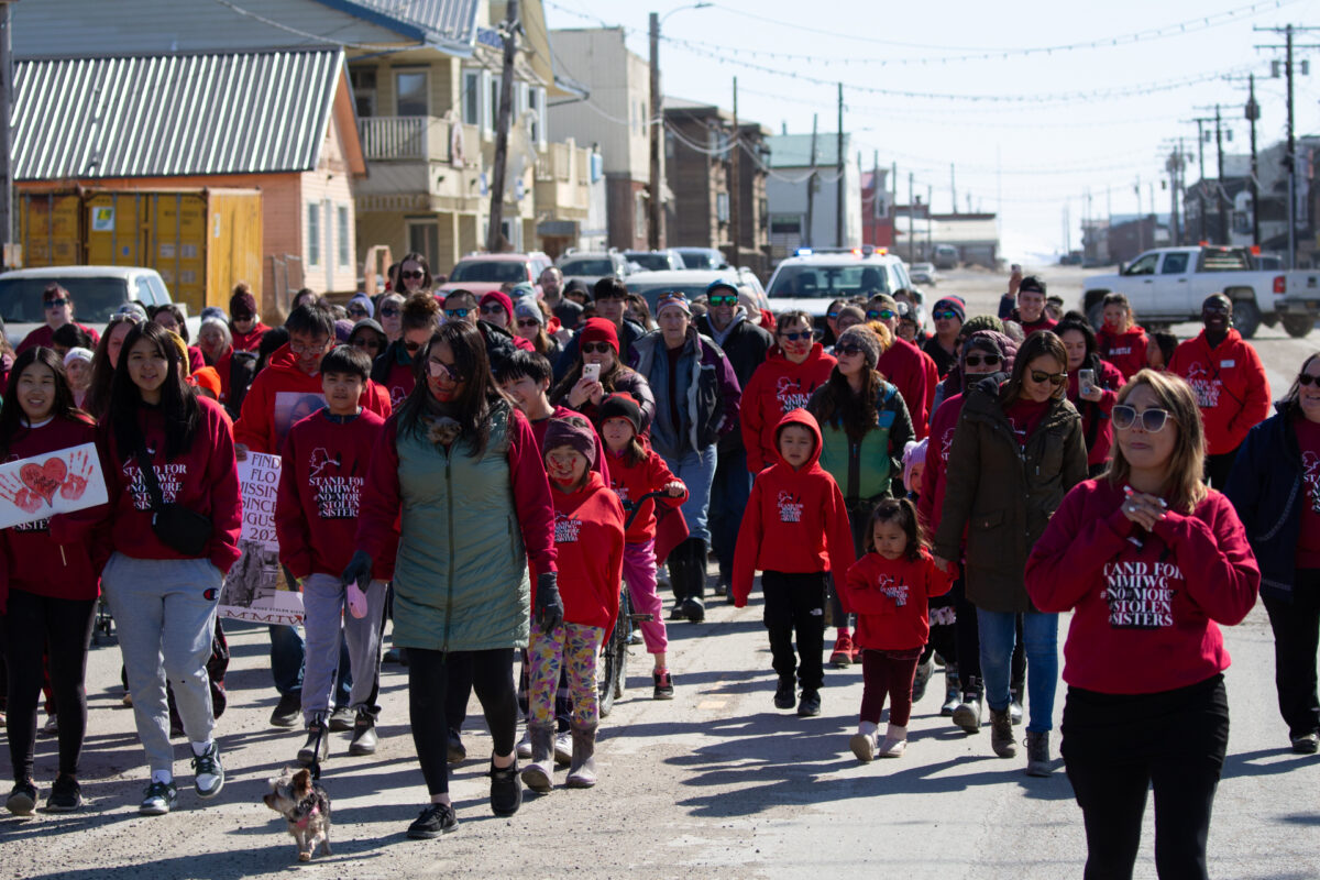 Participants began the walk at Nome City Hall, starting on Front Street before turning up Bering Street. Ben Townsend photo.