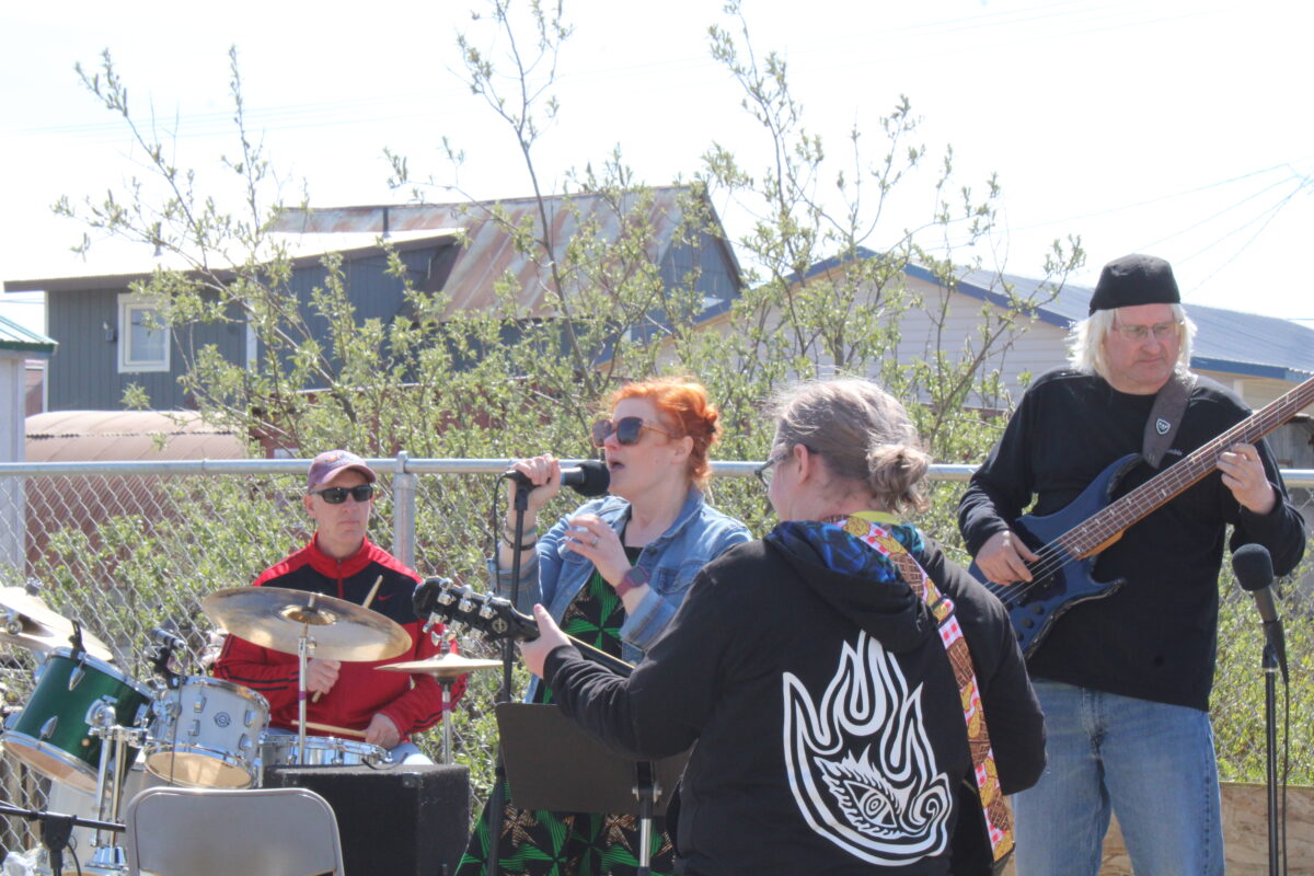 The Seasick Crocodiles, comprised mostly of KNOM staff performed a mix of original punk songs and a cover of Nirvana's "Love Buzz" Saturday afternoon.