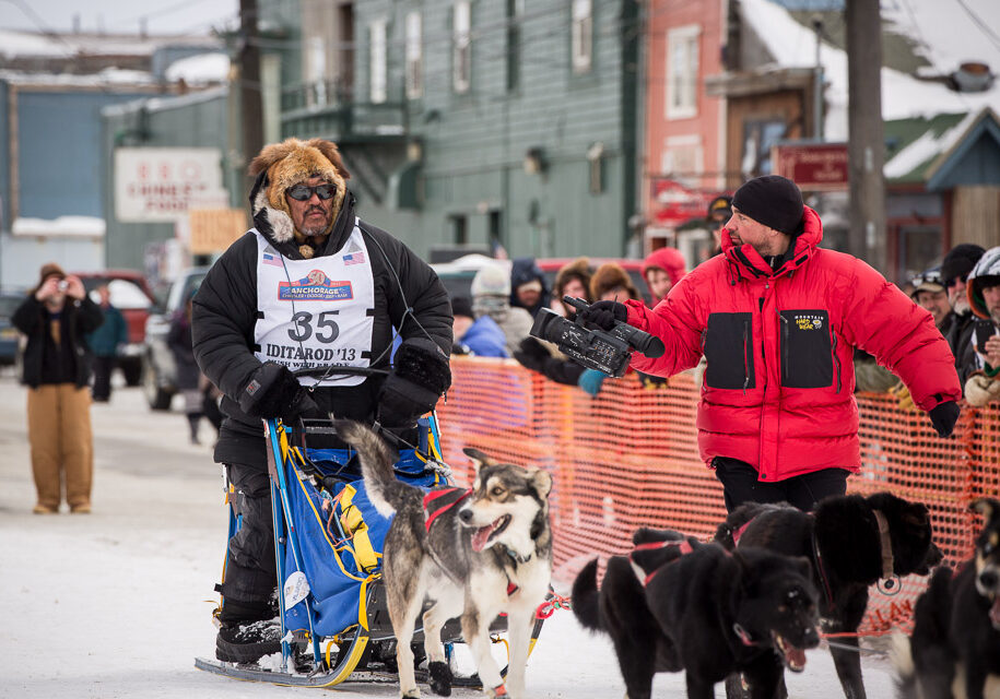 Pulling into the finish-line chute in Nome. Photo by David Dodman.