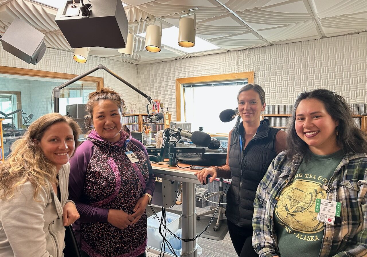 Danielle Slingsby of Kawerak, Reba Lean of NSHC, Cathy Holly and Jessica Ivanoff spoke about how to quit smoking during an episode of Suwat on KNOM.
Photo from Danielle Slingsby, 2023.