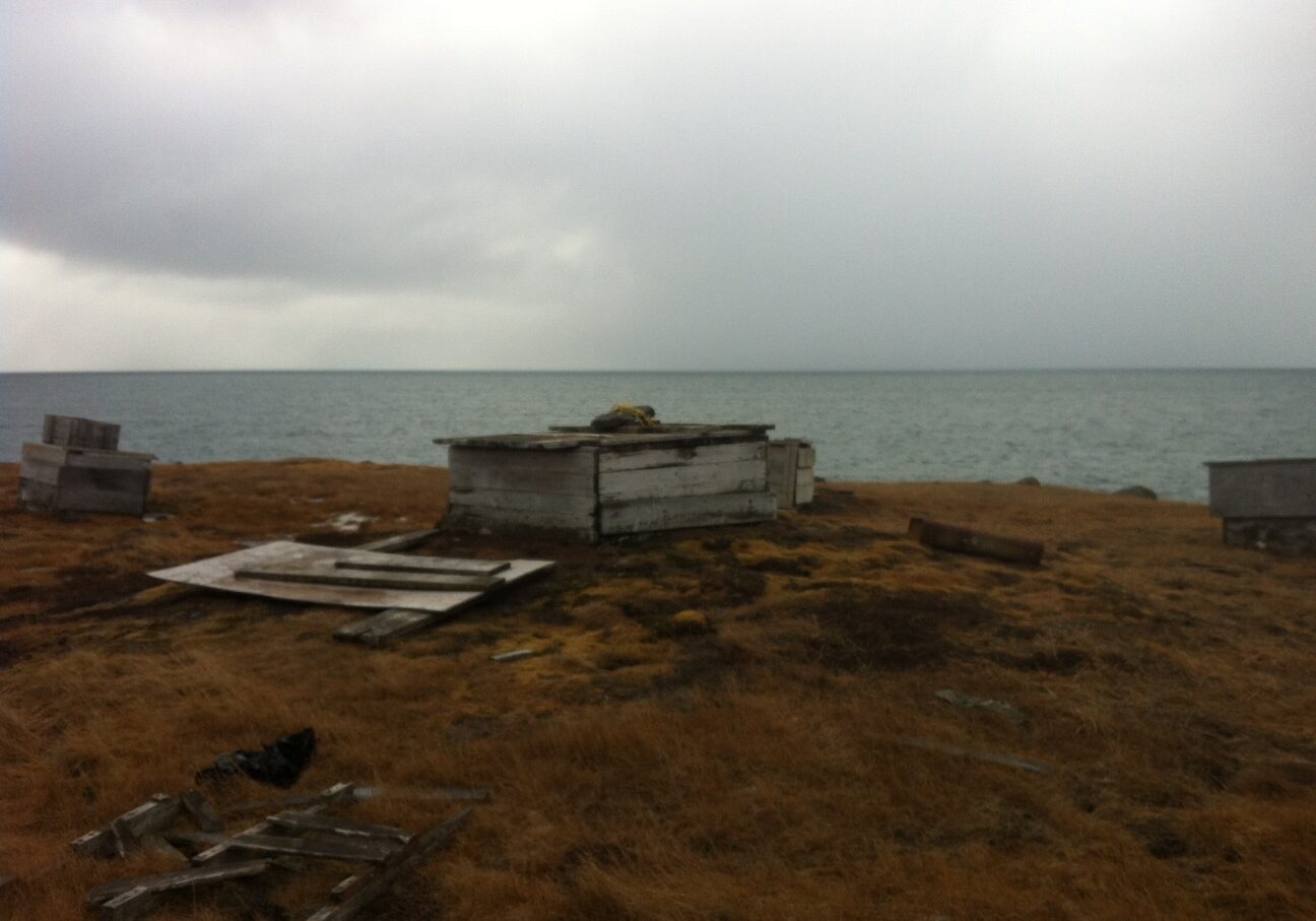 Large casks used for fermenting walrus meat in Savoonga on St. Lawrence Island. 